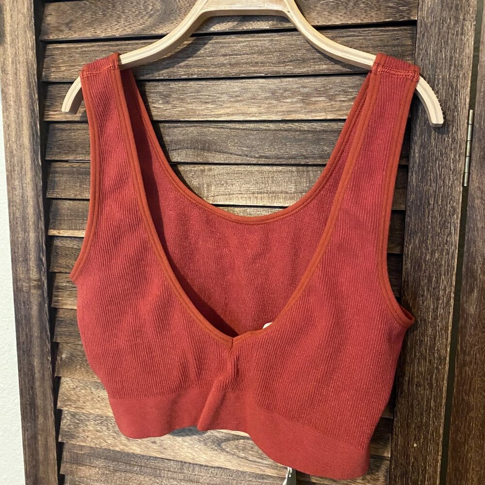 C'est Moi Ribbed Reversable Bamboo Bralette "Brick" - Picture 2 of 4